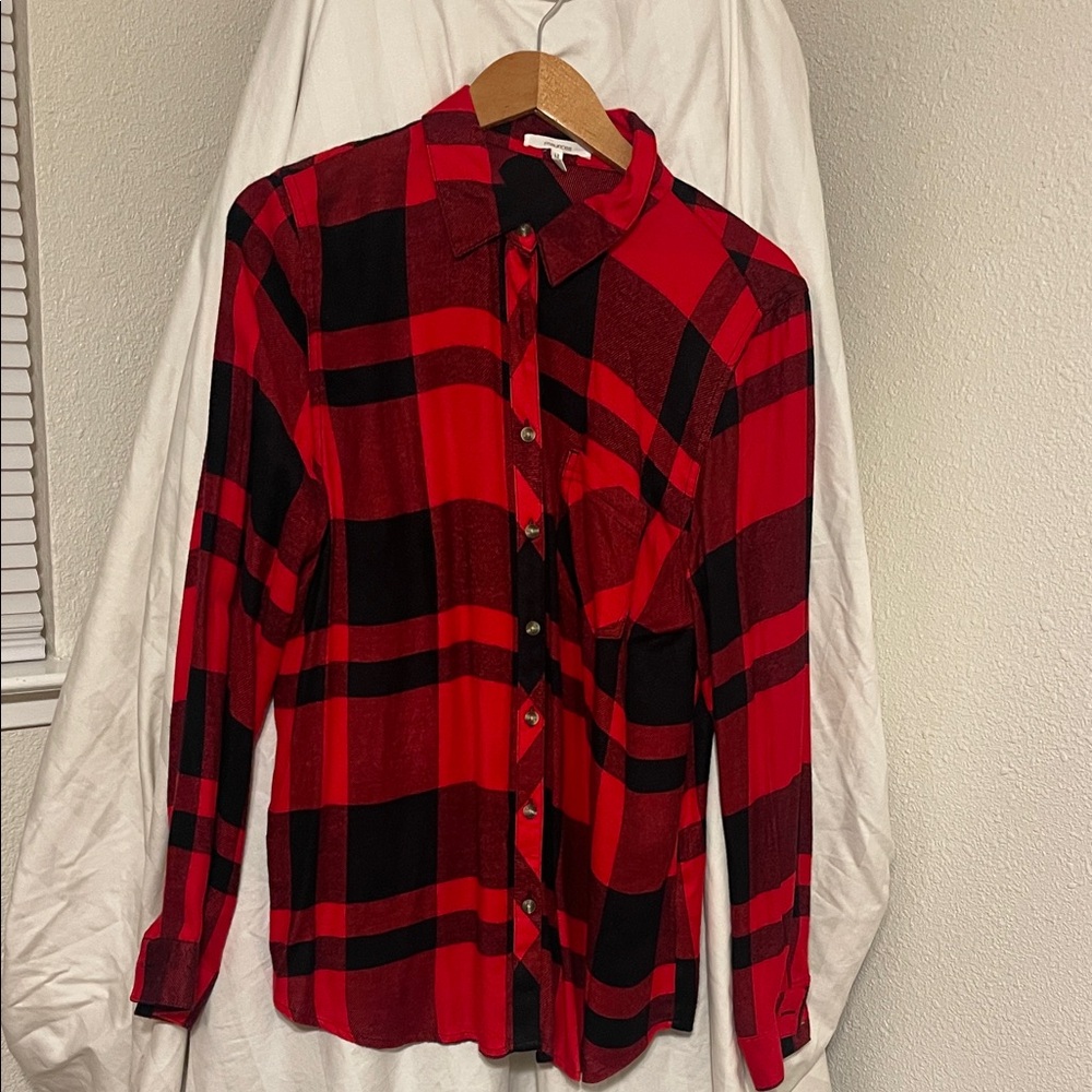 Maurices Red and Black Plaid Button Down Shirt